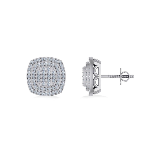 10K White Gold Round Diamond Square Shape Designer Mens Stud Earring 1/5 Cttw