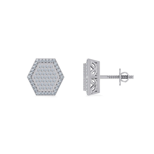 10K White Gold Round Diamond Octagon Shape Designer Mens Stud Earring 1/5 Cttw
