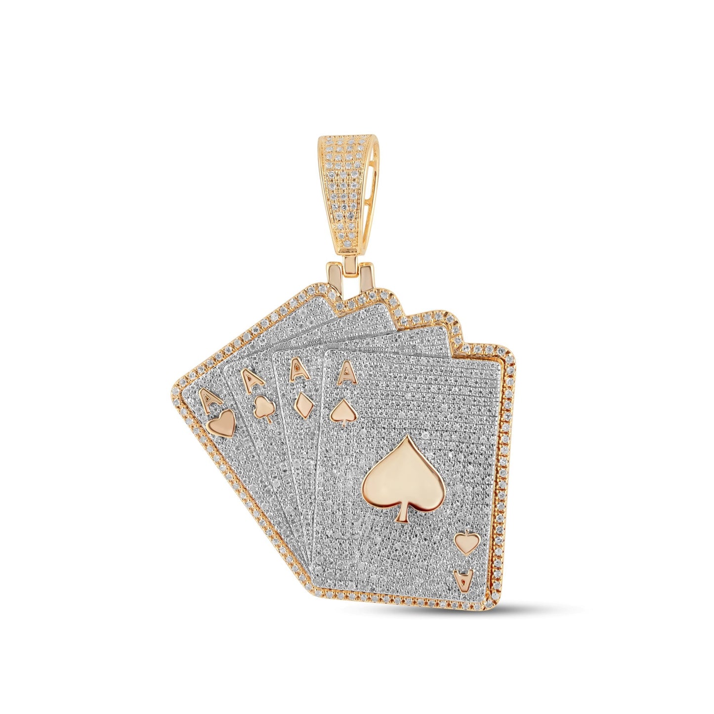 10K Yellow Gold Round Diamond Flush Cards Pendant 1-5/8 Cttw