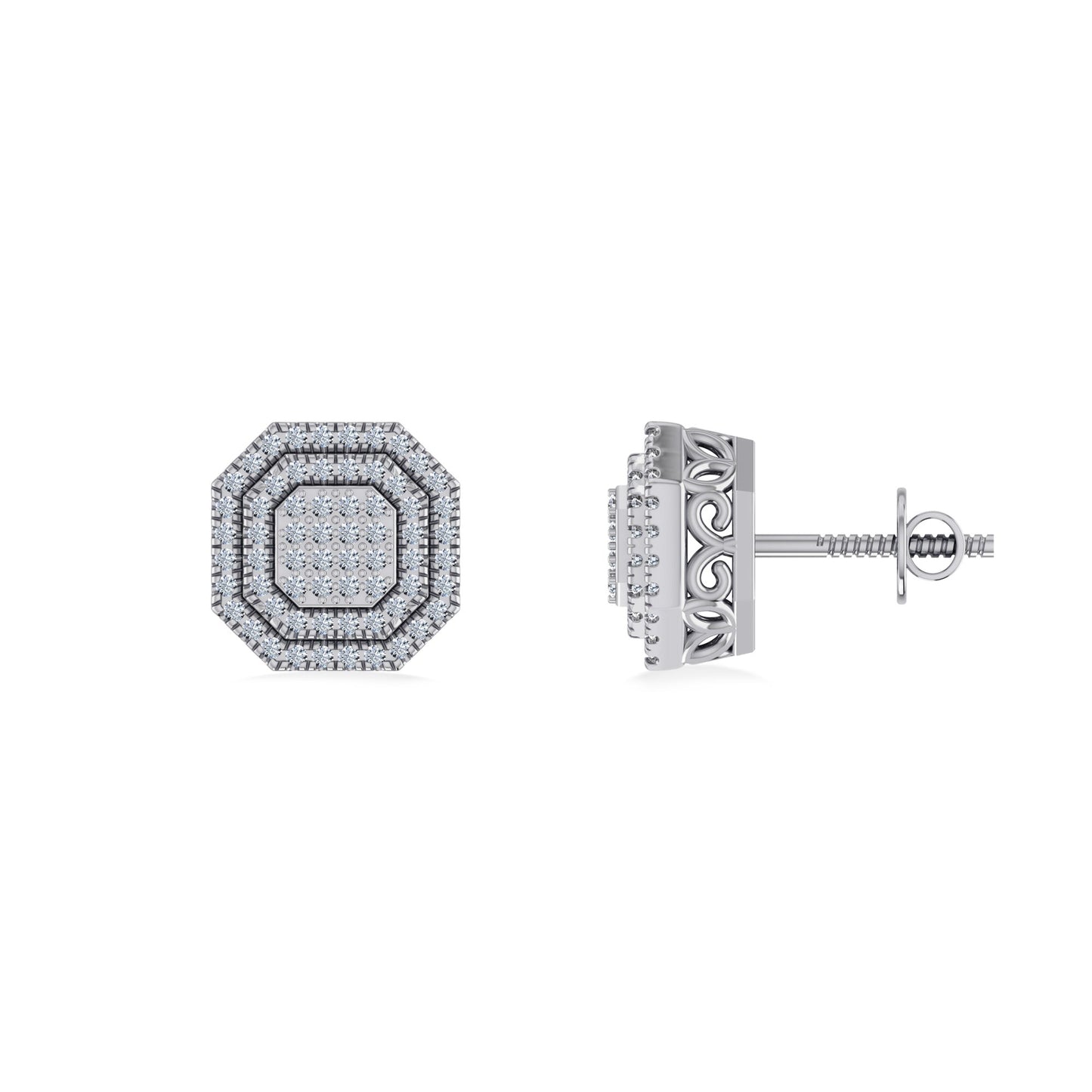 Sterling Silver Round Diamond Designer Mens Stud Earring 1/4 Cttw