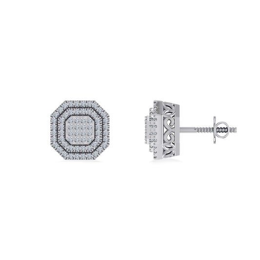 Sterling Silver Round Diamond Designer Mens Stud Earring 1/4 Cttw