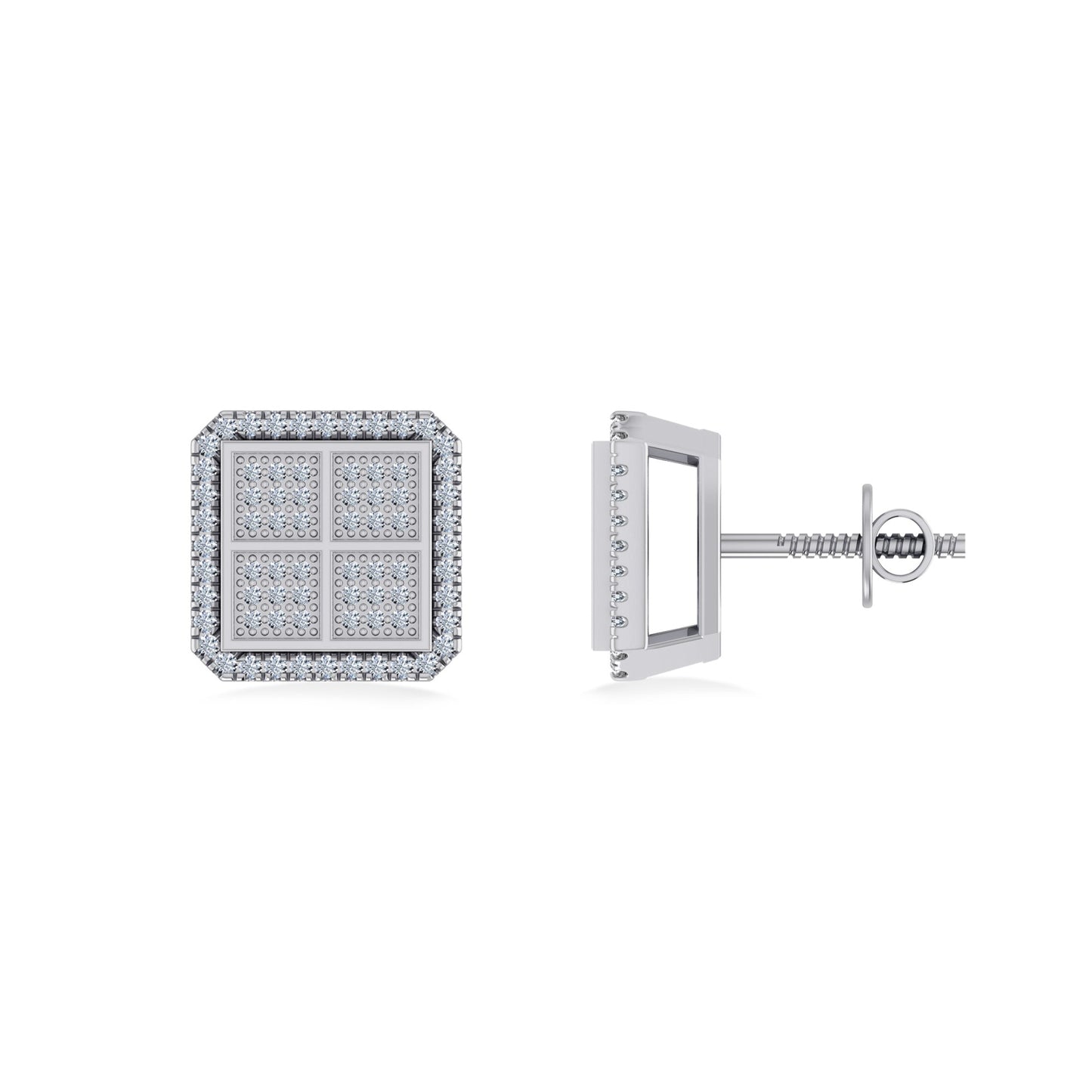 Sterling Silver Round Diamond Designer Mens Stud Earring 1/4 Cttw