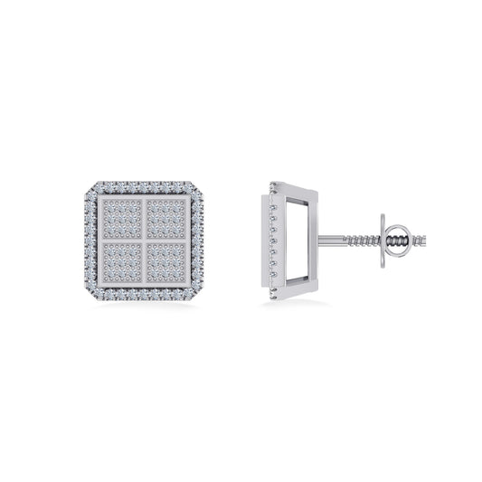 Sterling Silver Round Diamond Designer Mens Stud Earring 1/4 Cttw