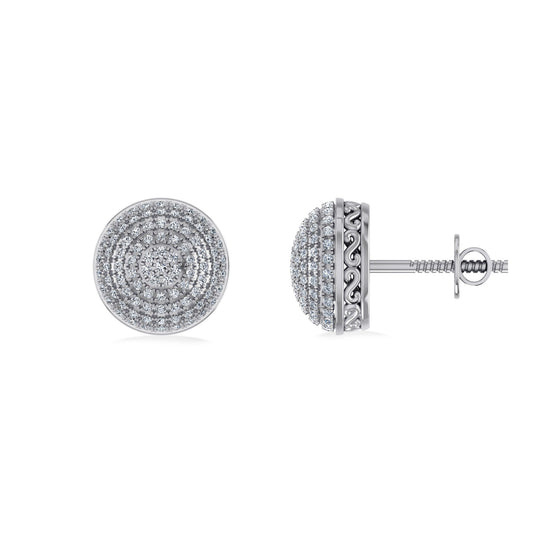 Sterling Silver Round Diamond Designer Mens Stud Earring 3/8 Cttw