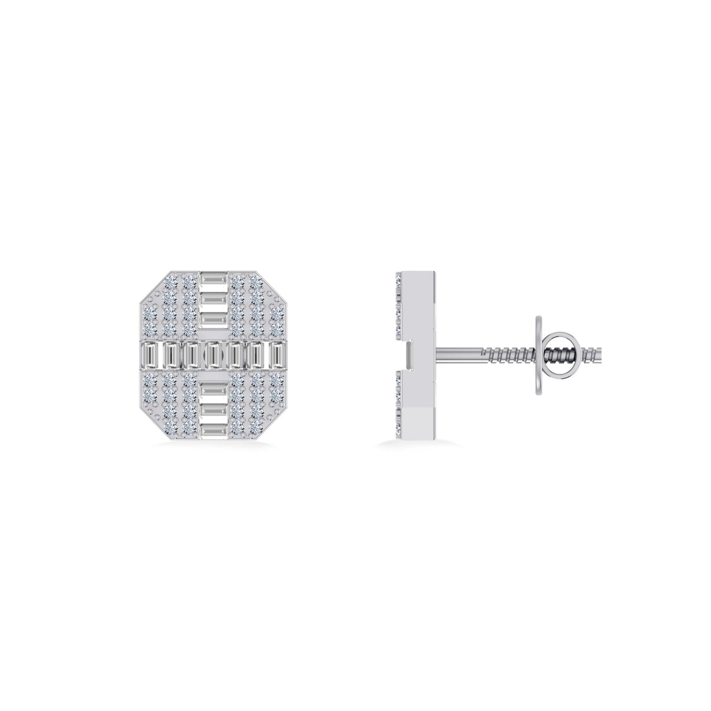 Sterling Silver Round Diamond Designer Mens Stud Earring 1/3 Cttw