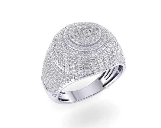 Sterling Silver Round Baguette Diamond Designer SZ 10 Mens Ring 1/1-2 Cttw