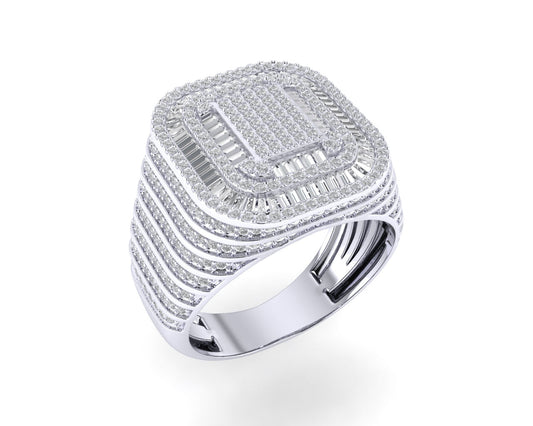 Sterling Silver Round Baguette Diamond Designer SZ 10 Mens Ring 1/1-2 Cttw