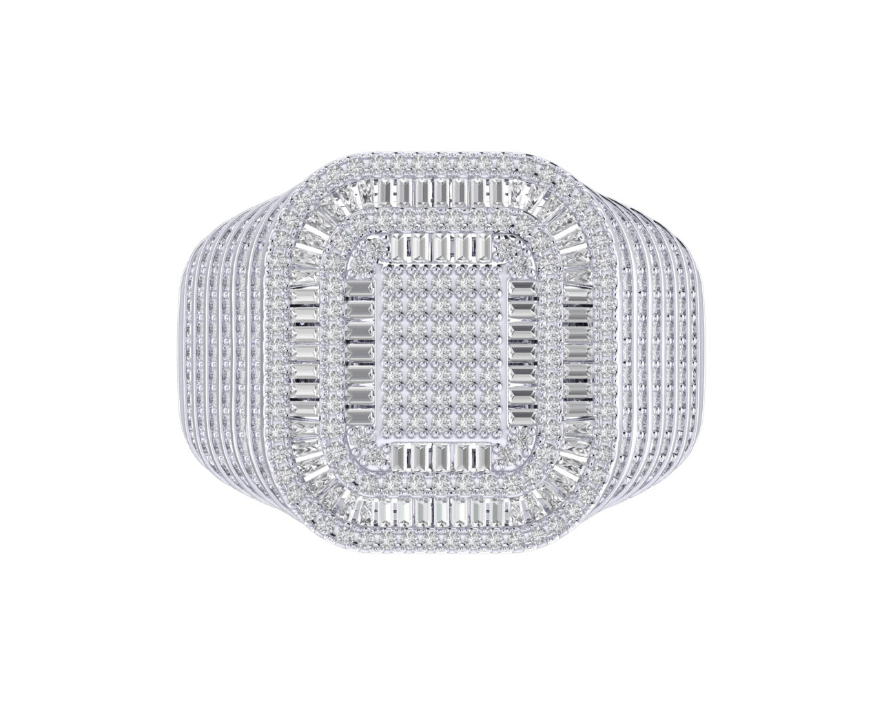 Sterling Silver Round Baguette Diamond Designer SZ 10 Mens Ring 1/1-2 Cttw