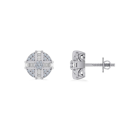 Sterling Silver Round Baguette Diamond Mens Designer Stud Earring 1/5 Cttw