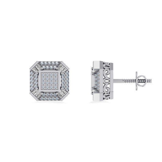Sterling Silver Round Baguette Diamond Mens Designer Stud Earring 1/3 Cttw