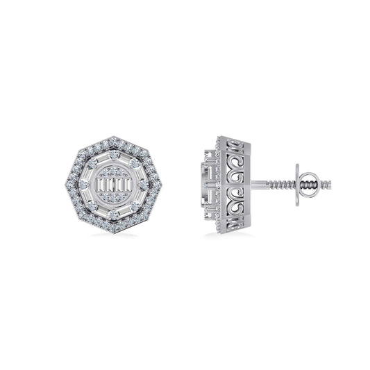 Sterling Silver Round Baguette Diamond Designer Stud Earring 1/3 Cttw