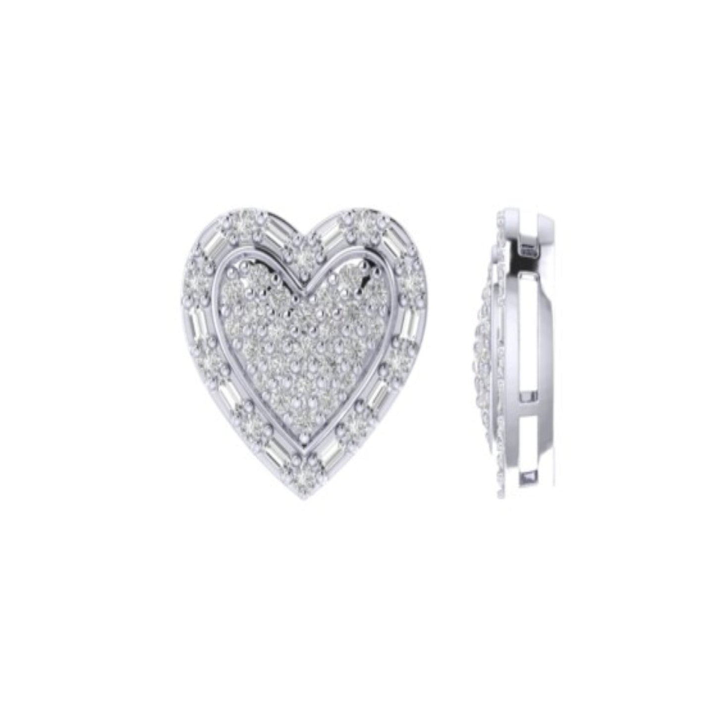 Sterling Silver Round Baguette Diamond Heart Shape Designer Stud Earring 1/2 Cttw