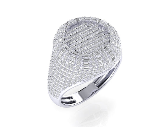 Sterling Silver Round Baguette Diamond Designer SZ 10 Mens Ring 1-1/2 Cttw