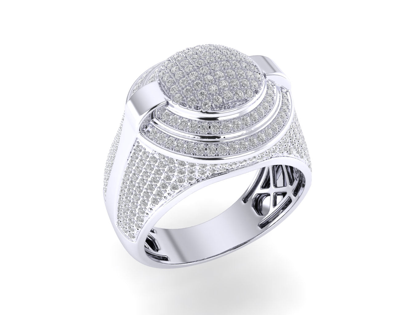 S.Silver Round Diamond Double Halo Designer SZ 10 Mens Ring 1-1/4 Cttw