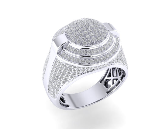 S.Silver Round Diamond Double Halo Designer SZ 10 Mens Ring 1-1/4 Cttw
