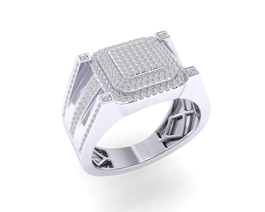 Sterling Silver Round Diamond Square Designer SZ 10 Mens Ring 3/4 Cttw