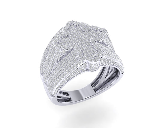 Sterling Silver Round Diamond Cross Religious SZ 10 Mens Ring 1-5/8 Cttw