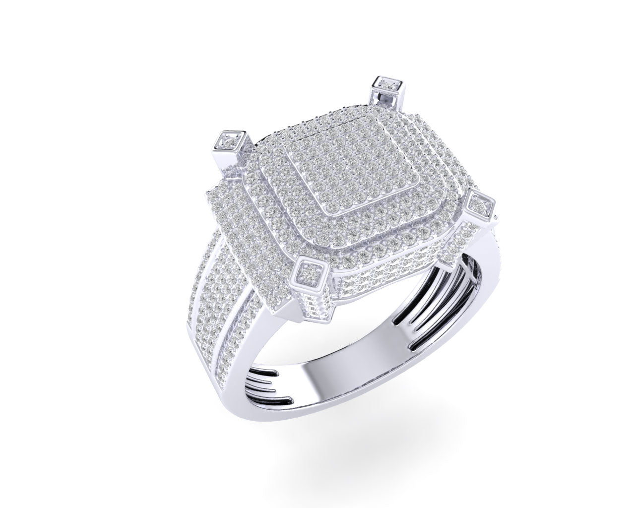 Sterling Silver Round Diamond Square Designer SZ 10 Mens Ring 1-1/4 Cttw