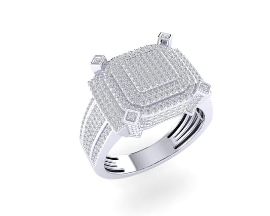 Sterling Silver Round Diamond Square Designer SZ 10 Mens Ring 1-1/4 Cttw