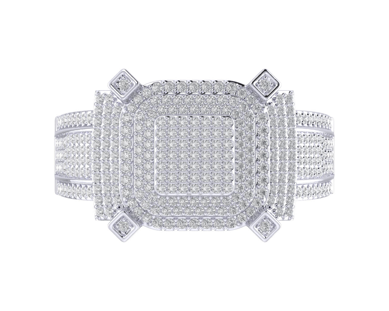Sterling Silver Round Diamond Square Designer SZ 10 Mens Ring 1-1/4 Cttw