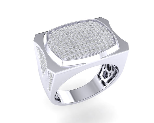 Sterling Silver Round Diamond Square Designer SZ 10 Mens Ring 3/4 Cttw