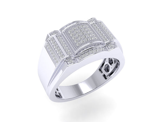 Sterling Silver Round Diamond Square Designer SZ 10 Mens Ring 1/4 Cttw