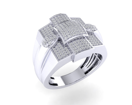 Sterling Silver Round Diamond Designer SZ 10 Mens Ring 1/2 Cttw