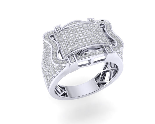 Sterling Silver Round Diamond Square Designer SZ 10 Mens Ring 1-1/6 Cttw