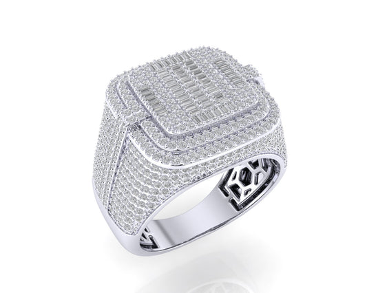 Sterling Silver Round Baguette Diamond SZ 10 Mens Designer Ring 1-7/8 Cttw