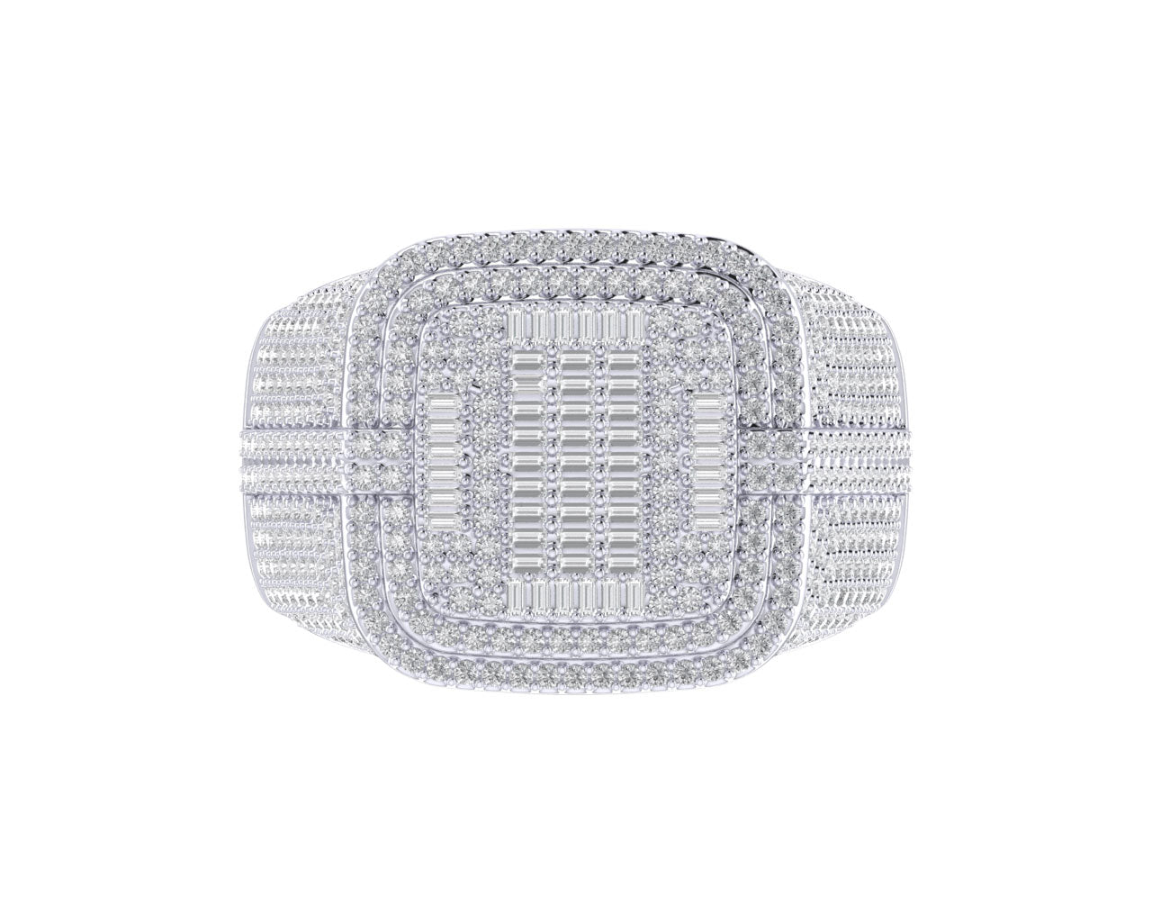 Sterling Silver Round Baguette Diamond SZ 10 Mens Designer Ring 1-7/8 Cttw