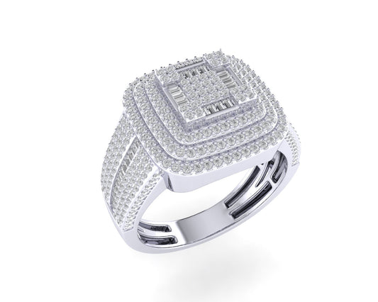Sterling Silver Round Baguette Diamond SZ 10 Mens Designer Ring 1-1/6 Cttw