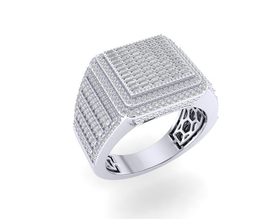 Sterling Silver Round Baguette Diamond SZ 10 Mens Designer Ring 1-1/4 Cttw