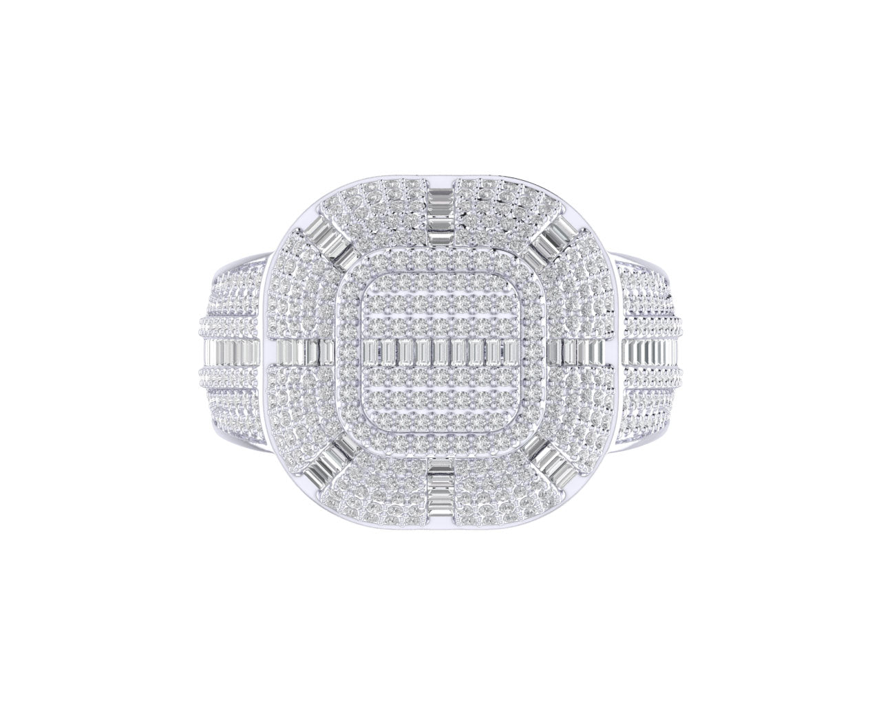 Sterling Silver Round Baguette Diamond SZ 10 Mens Designer Ring 1-1/2 Cttw