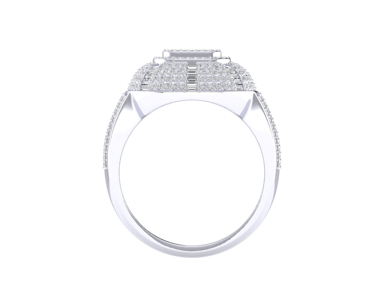 Sterling Silver Round Baguette Diamond SZ 10 Mens Designer Ring 1-1/2 Cttw