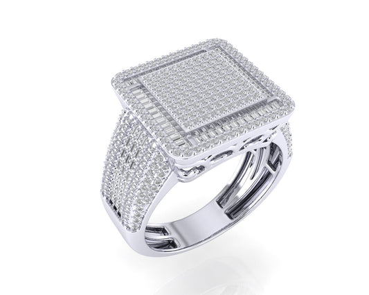 Sterling Silver Round Baguette Diamond SZ 10 Mens Designer Ring 1-1/3 Cttw