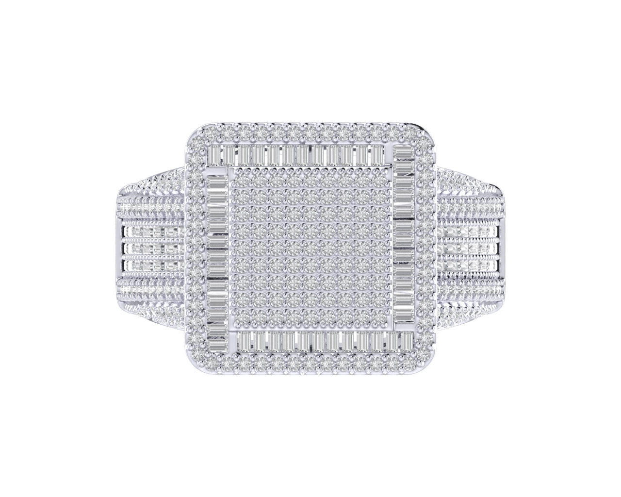 Sterling Silver Round Baguette Diamond SZ 10 Mens Designer Ring 1-1/3 Cttw