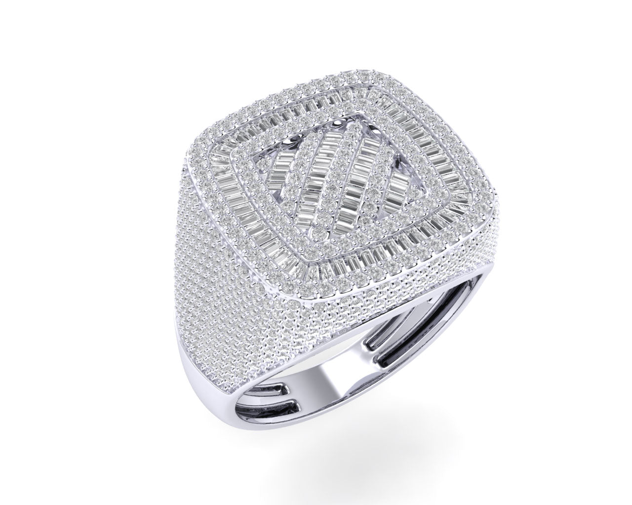 Sterling Silver Round Baguette Diamond SZ 10 Mens Designer Ring 2-1/4 Cttw