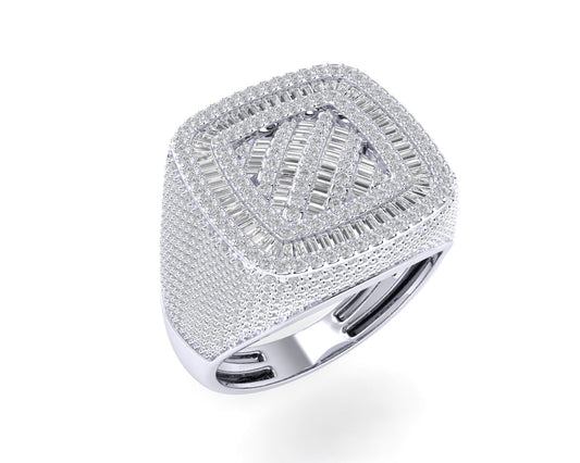 Sterling Silver Round Baguette Diamond SZ 10 Mens Designer Ring 2-1/4 Cttw