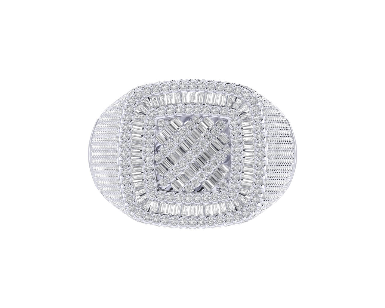 Sterling Silver Round Baguette Diamond SZ 10 Mens Designer Ring 2-1/4 Cttw