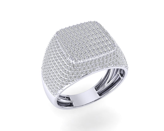 Sterling Silver Round Baguette Diamond SZ 10 Mens Designer Ring 1-1/2 Cttw