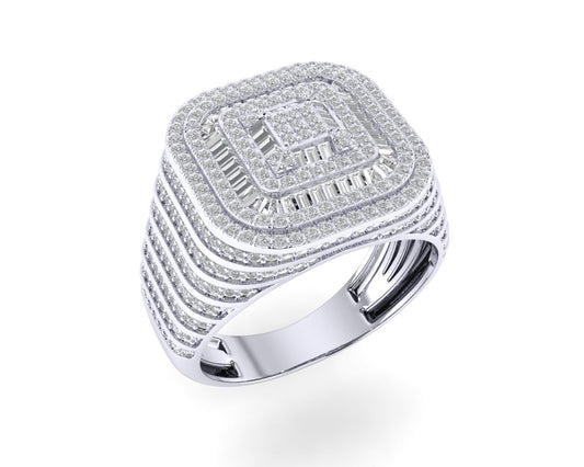 Sterling Silver Round Baguette Diamond SZ 10 Mens Designer Ring 1-3/8 Cttw