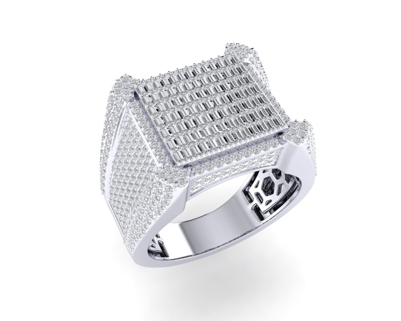 Sterling Silver Round Baguette Diamond SZ 10 Mens Designer Ring 1-7/8 Cttw