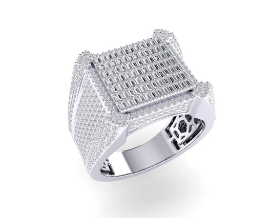 Sterling Silver Round Baguette Diamond SZ 10 Mens Designer Ring 1-7/8 Cttw