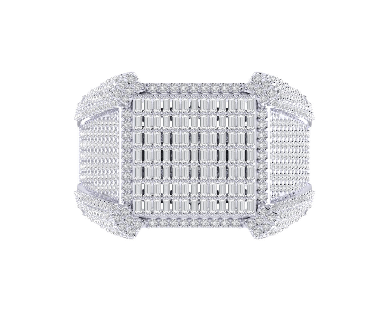 Sterling Silver Round Baguette Diamond SZ 10 Mens Designer Ring 1-7/8 Cttw