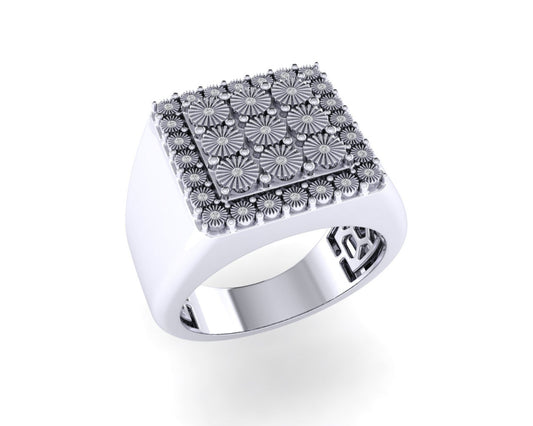 Sterling Silver Round Diamond SZ 10 Mens Floral Designer Ring 1-1/10 Cttw