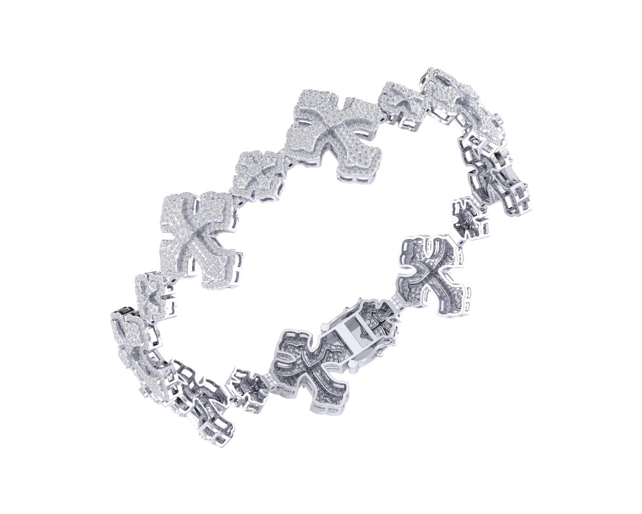 Sterling Silver Round Diamond Cross Religious 8 Inch Mens Bracelet 4-1/4 Cttw