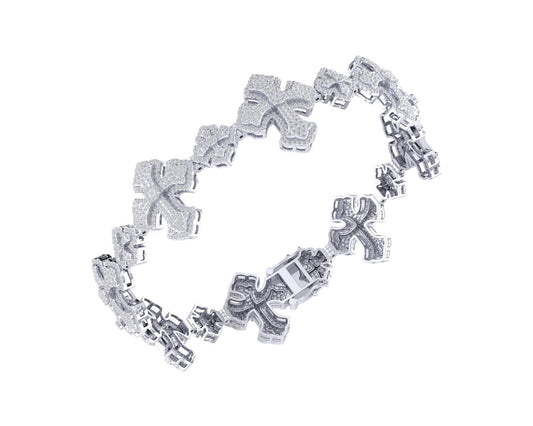 Sterling Silver Round Diamond Cross Religious 8 Inch Mens Bracelet 4-1/4 Cttw