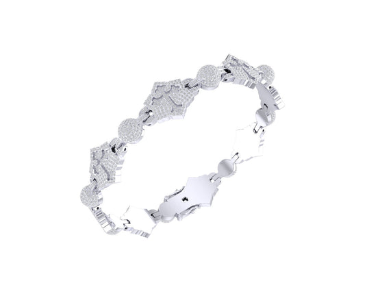 Sterling Silver Round Diamond Crome Designer Solid Back 8.25 Inch Mens Bracelet 4-3/8 Cttw
