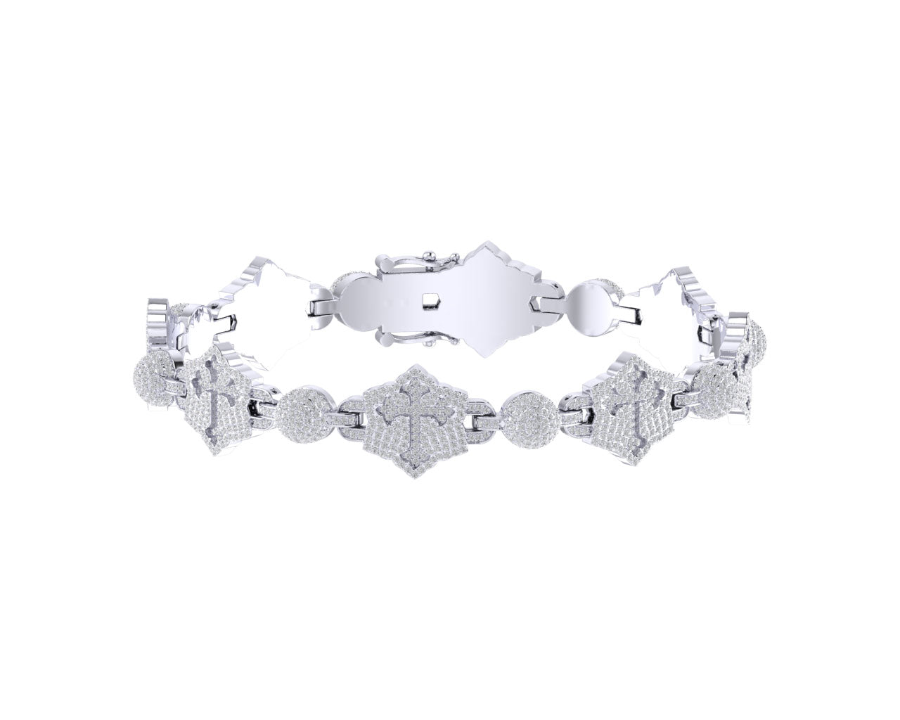 Sterling Silver Round Diamond Crome Designer Solid Back 8.25 Inch Mens Bracelet 4-3/8 Cttw