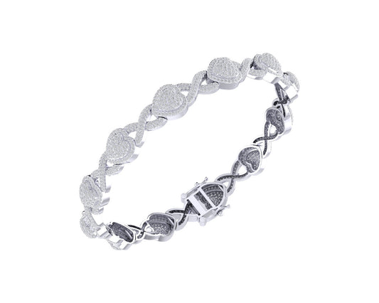 Sterling Silver Round Diamond Crome Infinity & Heart Designer 7 Inch Womens Bracelet 4-1/8 Cttw